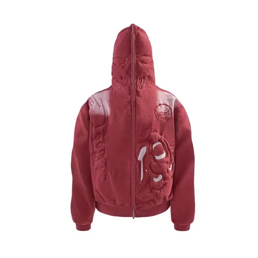 Night Lab Red Embossed Zip-Up Hooded Zip-Up Hoodie