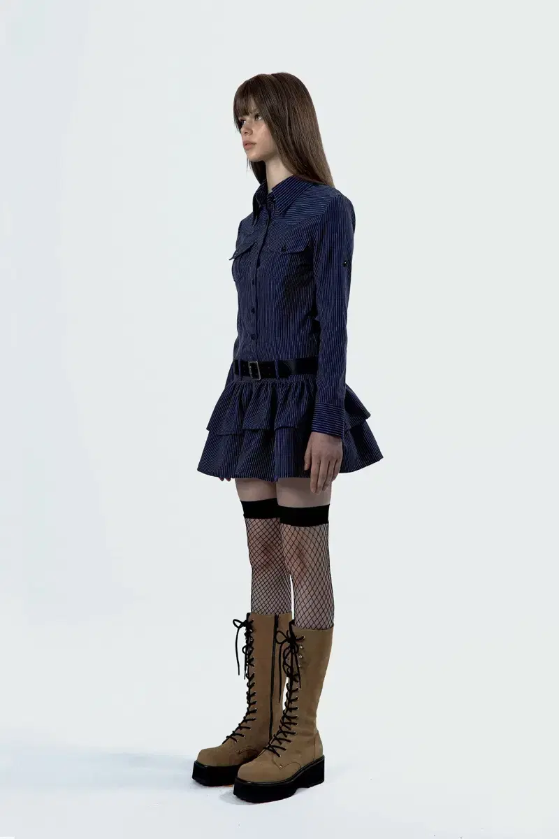 Roughneck tiered shirt dress navy