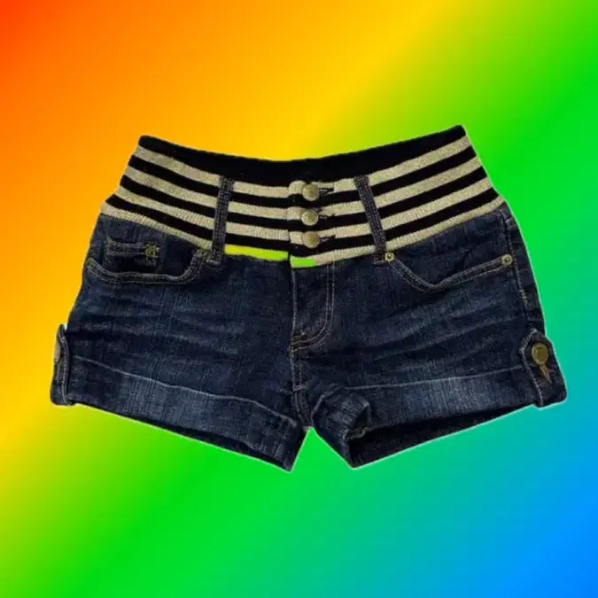 glitter stripe banding denim shorts