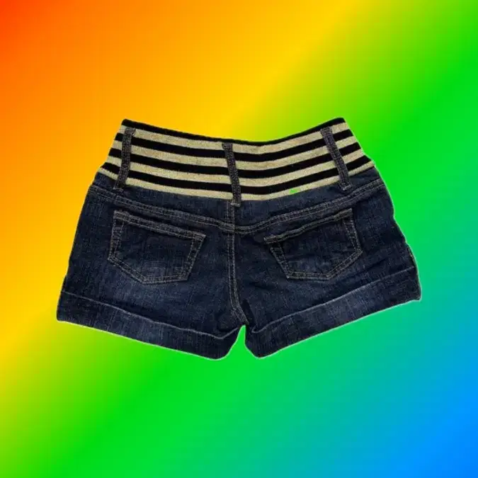 glitter stripe banding denim shorts