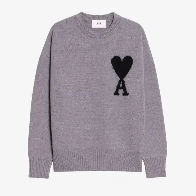 [NEW] Army Big Heart Logo Oversized Intarsia Sweater Gray Black