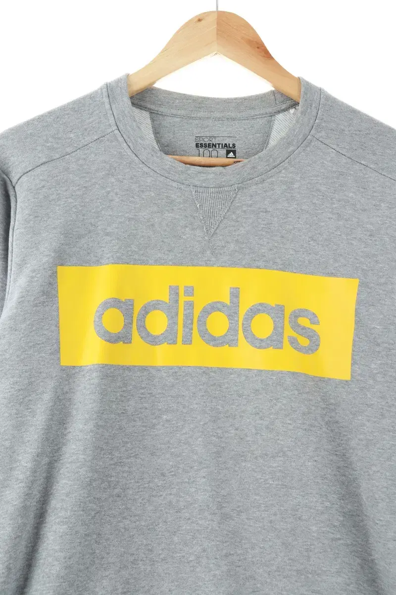 (L) Adidas Man-to-Man T-shirt Gray Cotton Big Logo Old School-FE25