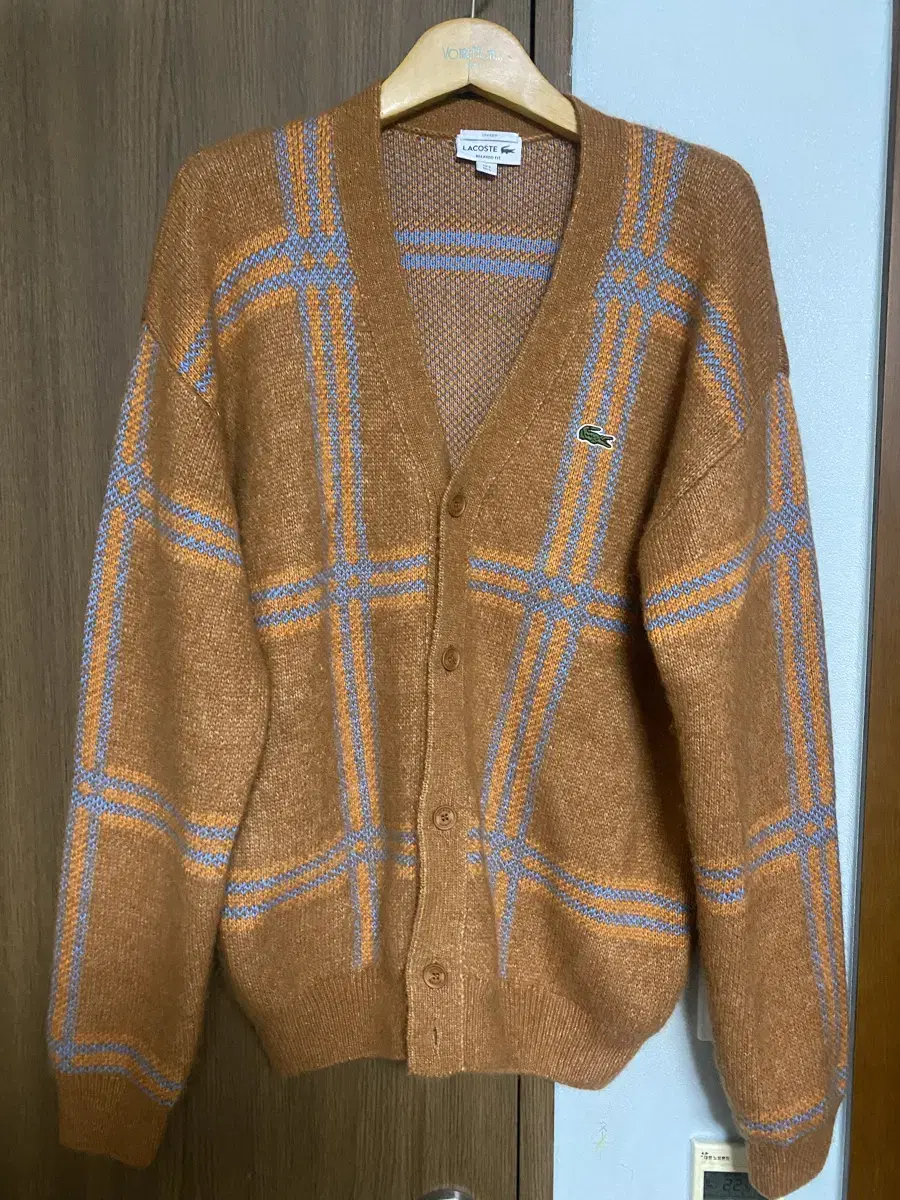 Lacoste Tartan pattern unisex wool check knitted cardigan 105 size