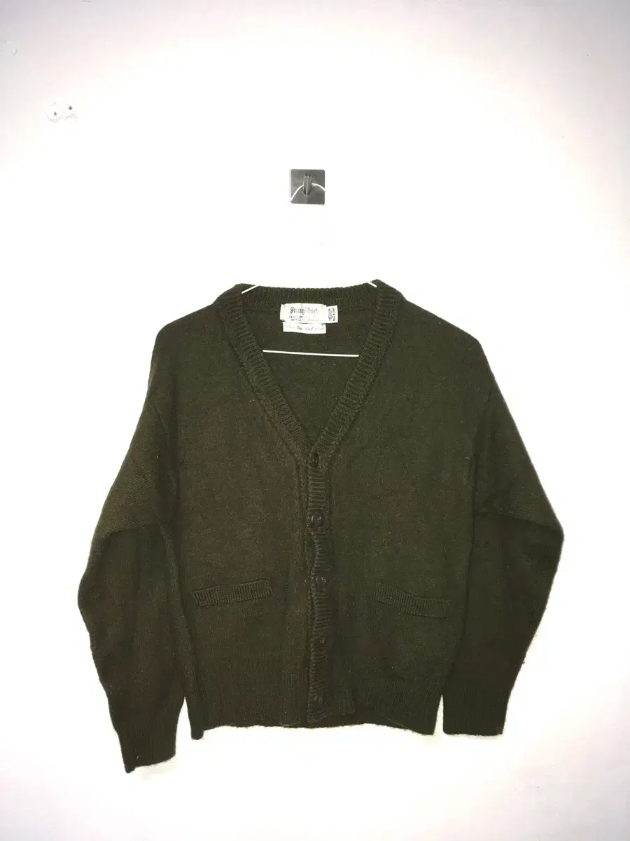 Khaki Green Pocketed Wool Cardigan