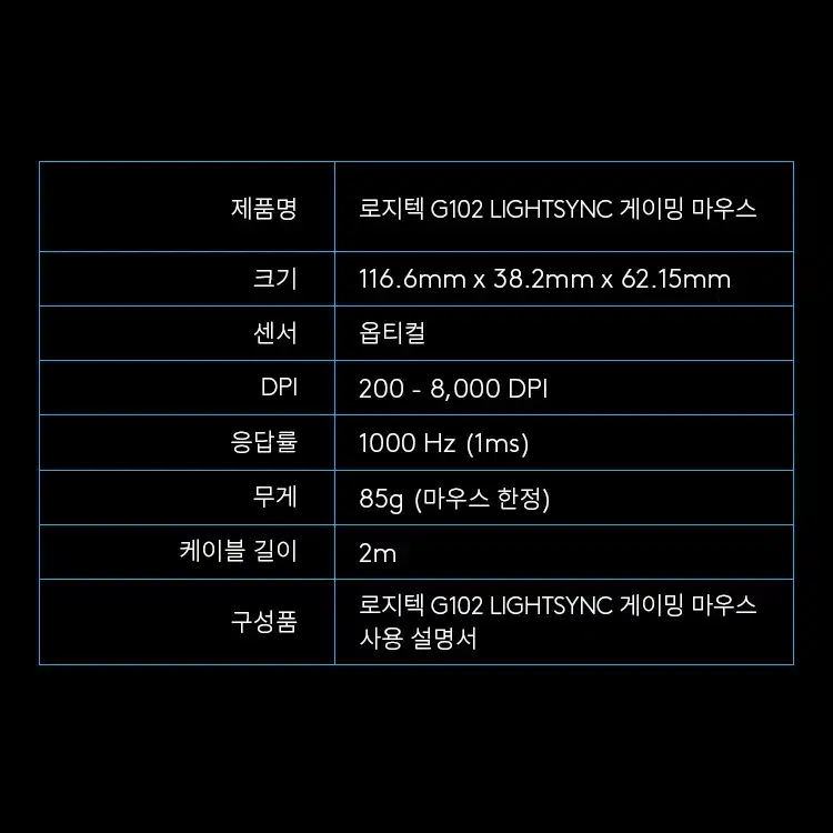 8000dpi RGB LED 5버튼+1휠 게이밍 마우스 블랙 벌크