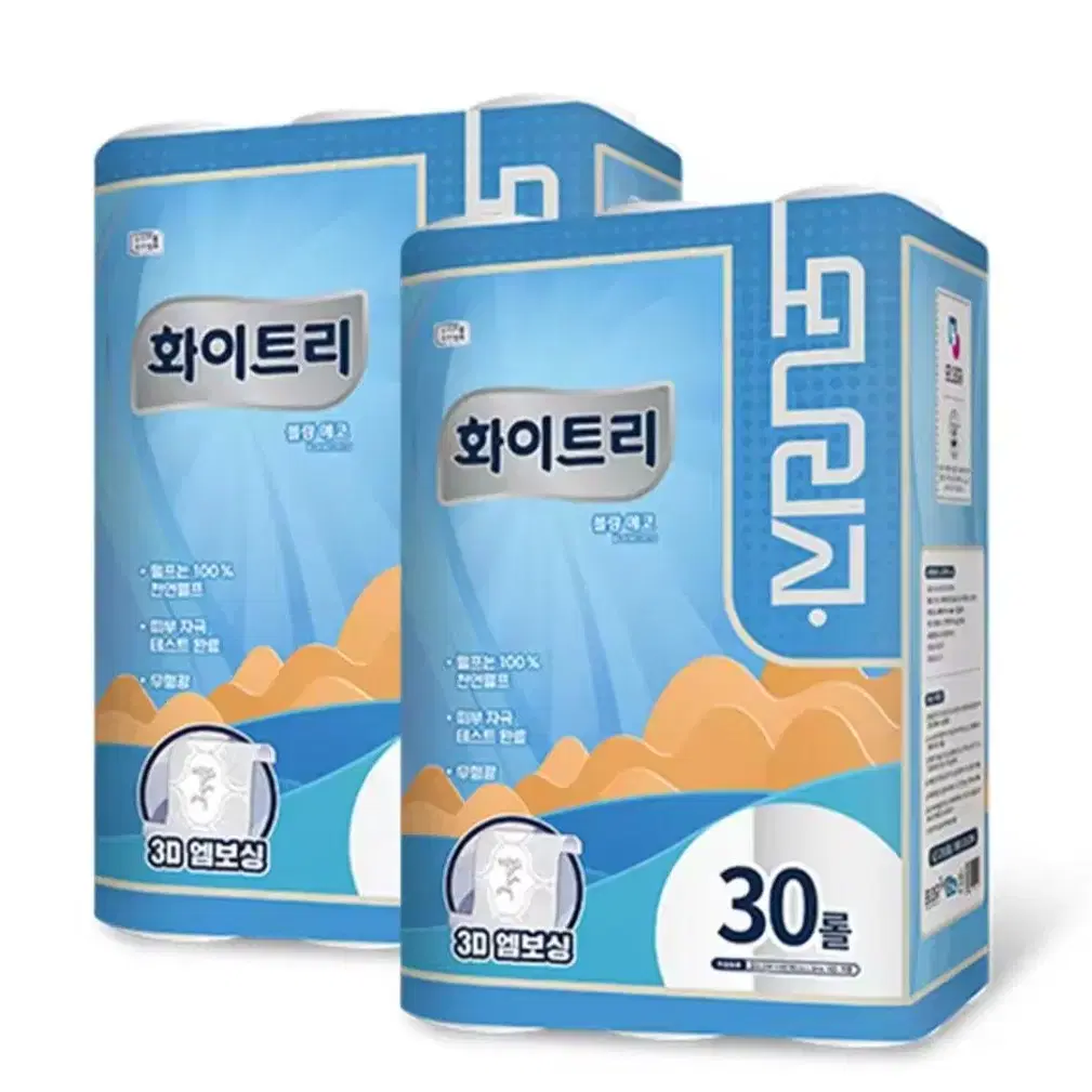 번개최저가  모나리자 엠보싱 3겹 60롤 22ML 30롤 2팩 화장지