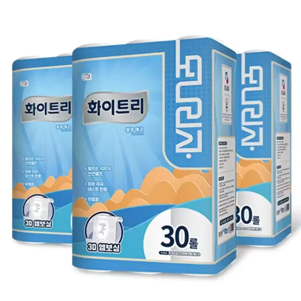 번개최저가  모나리자 엠보싱 3겹 90롤 22ML 30롤 3팩 화장지