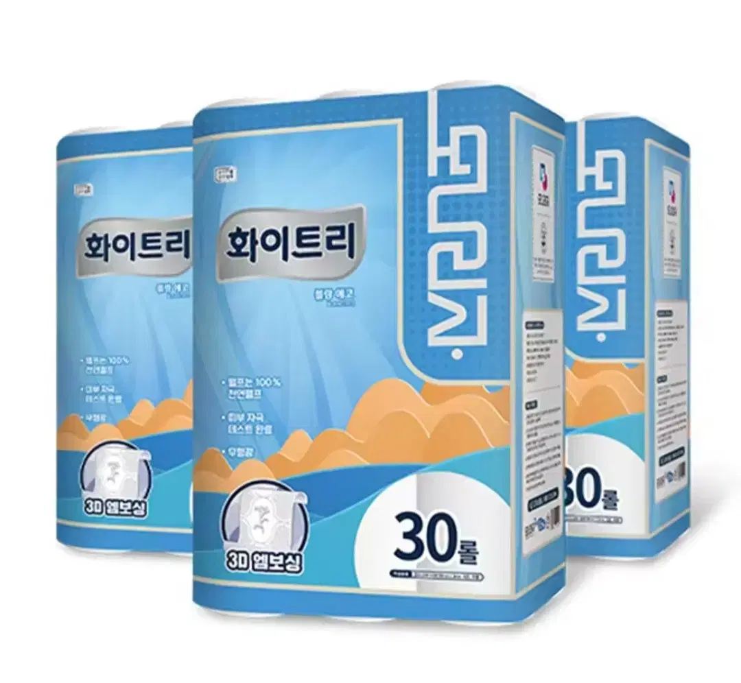 번개최저가  모나리자 엠보싱 3겹 90롤 22ML 30롤 3팩 화장지