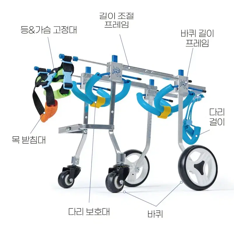 애구애구 강아지 휠체어 재활 보조기 4륜 m 중 사이즈