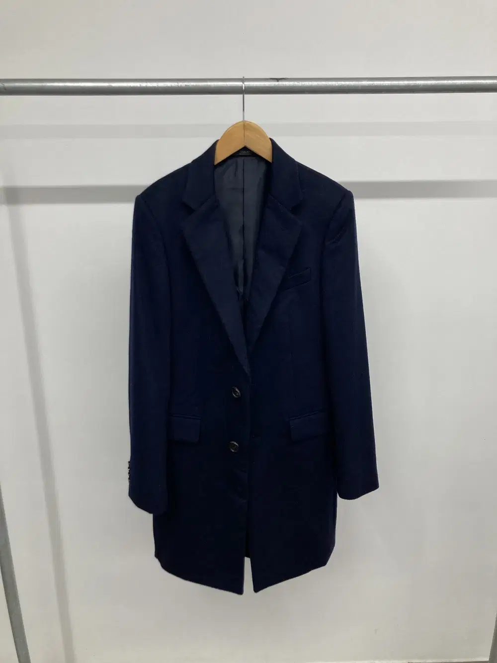 Solid Homme Wool and Cashmere Navy Chesterfield Coat