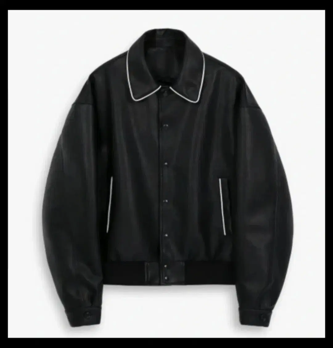 Ruffage Store Buffed Leather Piping Stadium Leather Jacket Black For Sale