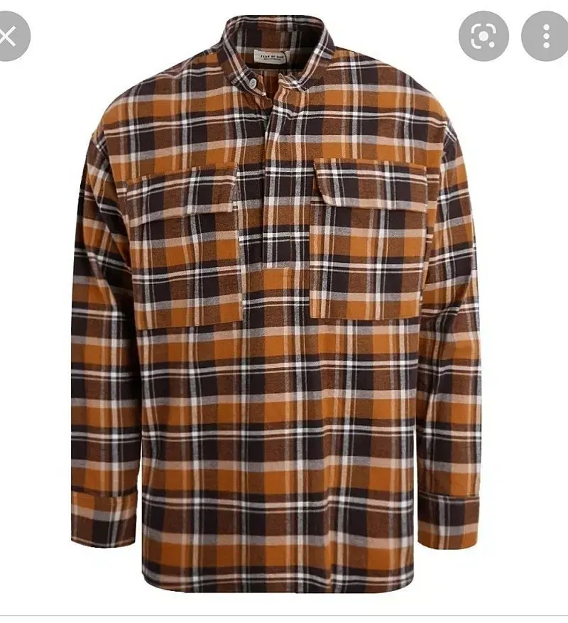 Peerless 6th Plaid Pullover henry Shirt Brown