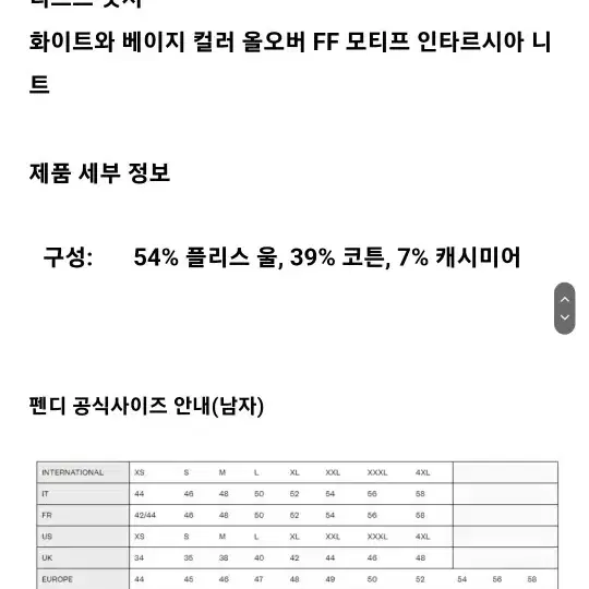 [정품 / 당일발송] 펜디 남자 스웨터 베이지 FF 니트 화이트