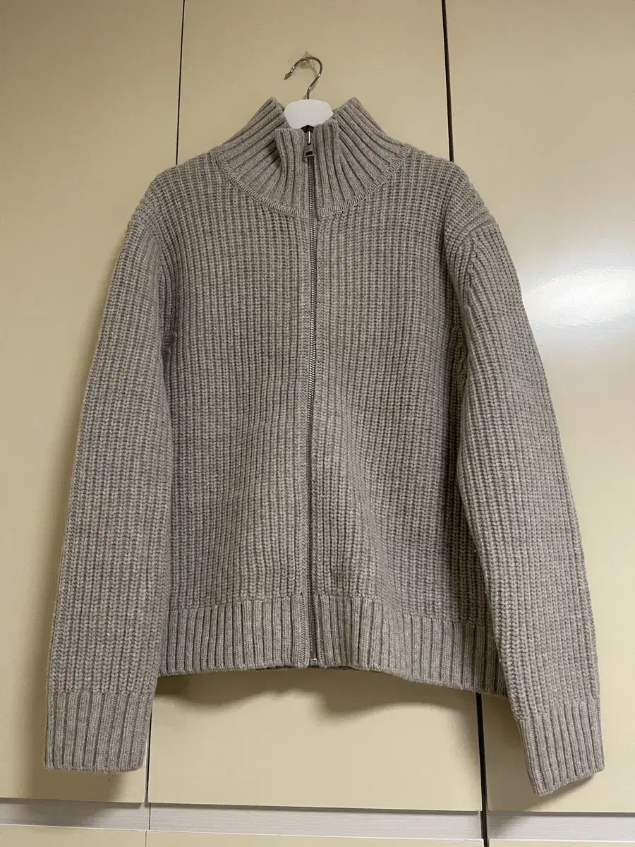 (XL) Course Funnel Neck Knitted Wool Jacket Light Beige