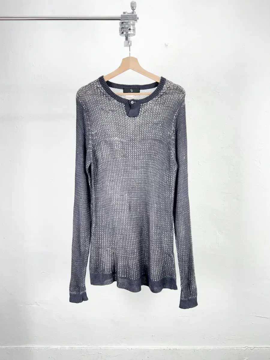 Y's Gray Double Weave Henley Neck Rayon Long Knit