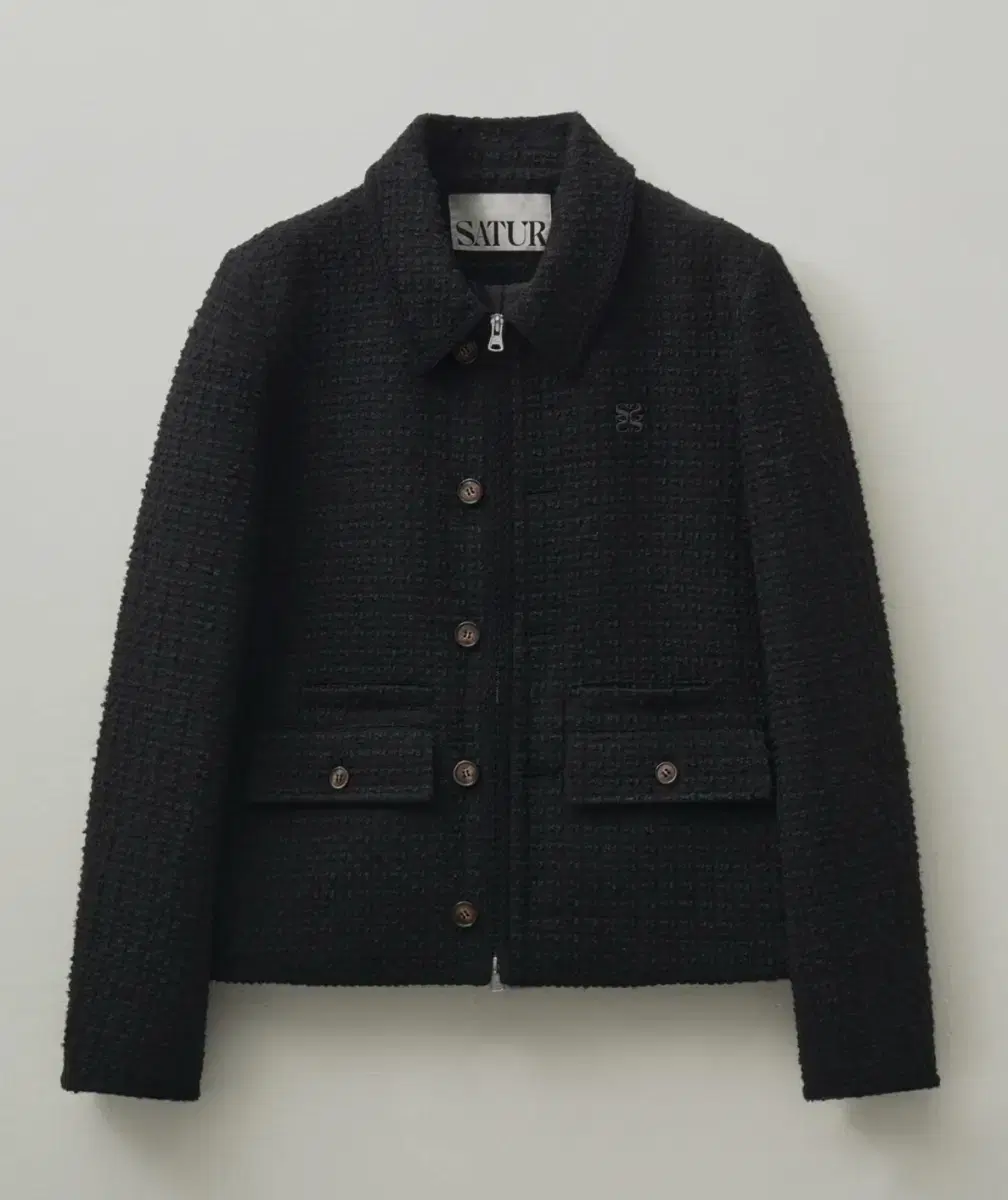 Setter Wool-blend Collar Tweed Jacket Black