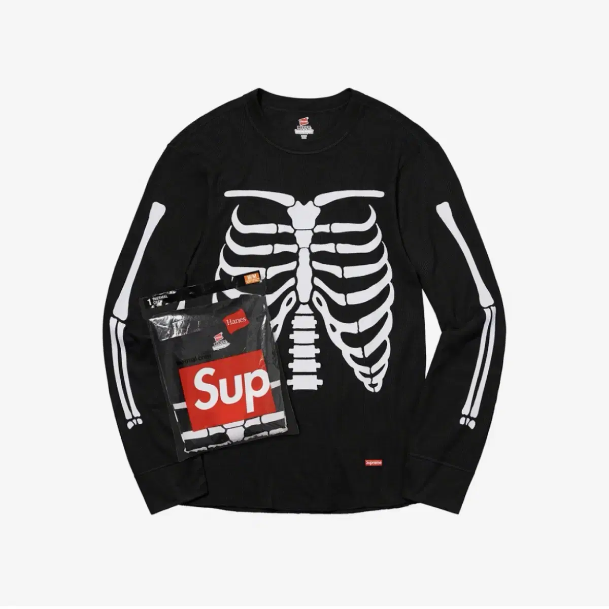 [L] Supreme Haynes Bones Thermal Crew Black