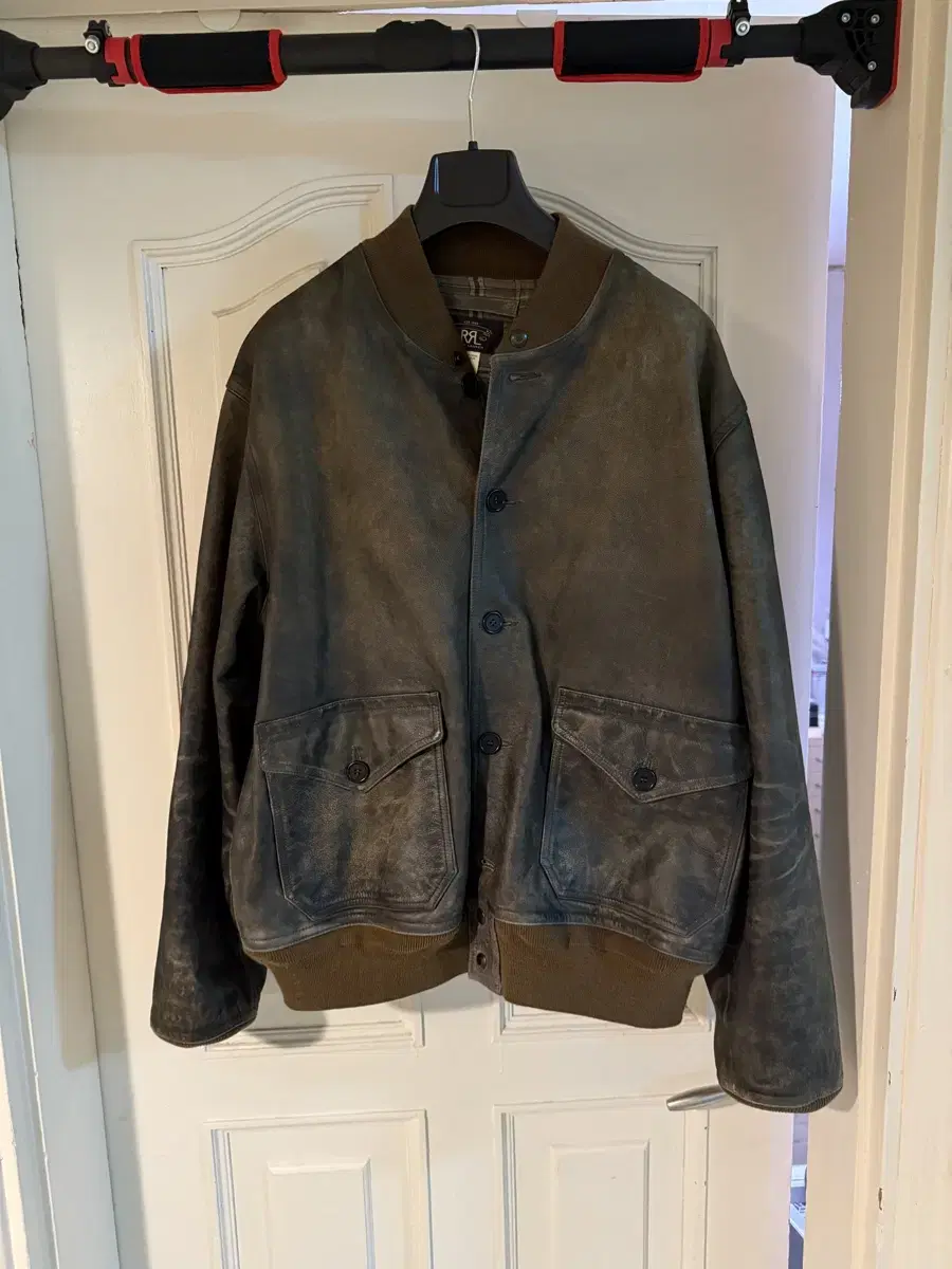 RRL Indigo Leather Bomber Jacket in Leather XXL