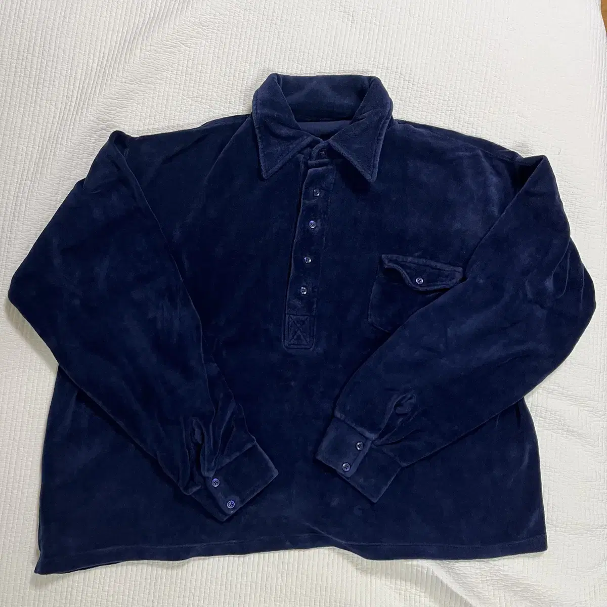 90s Velvet Polo Shirt Navy