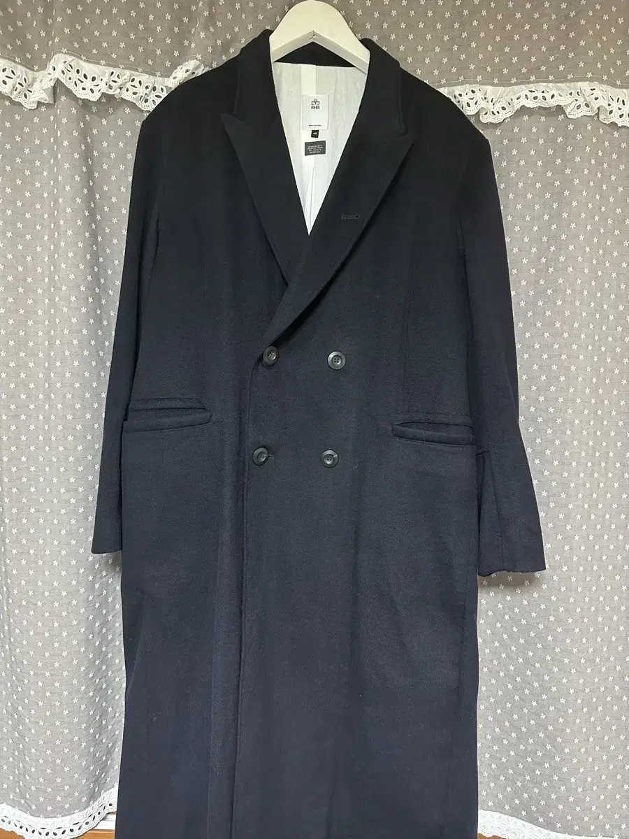 [4] Polyester lew double-breasted coat dark navy