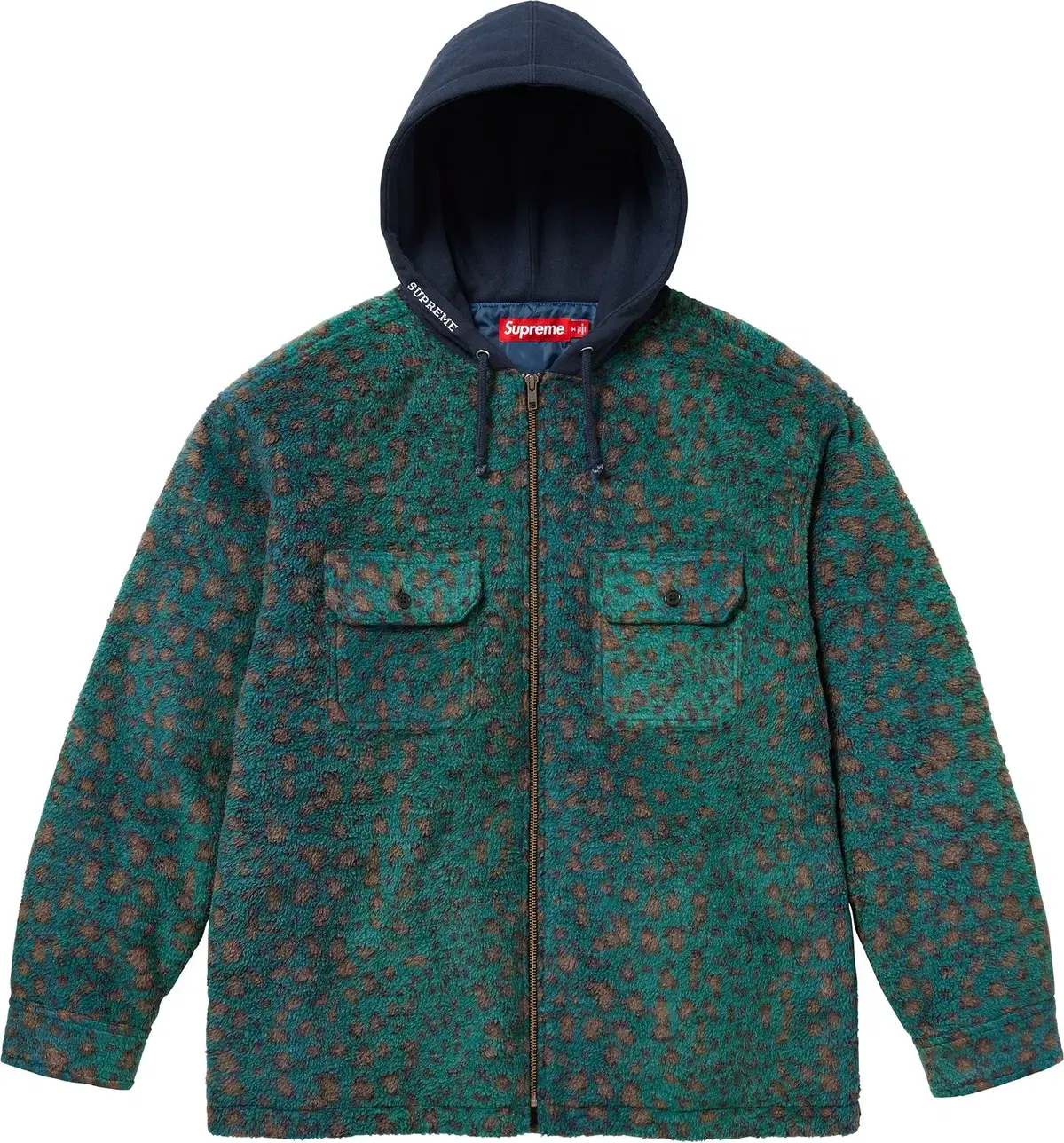 Genuine M Supreme Fleece Zip-up Hoodie Teal Leopard 23FW Hooded Jacket