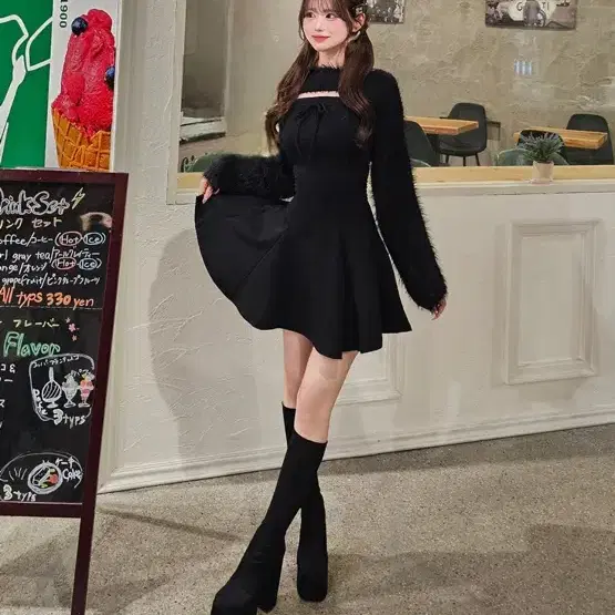 다리치 darich 스티치 리본 플레어 미니원피스 스나계 양산형