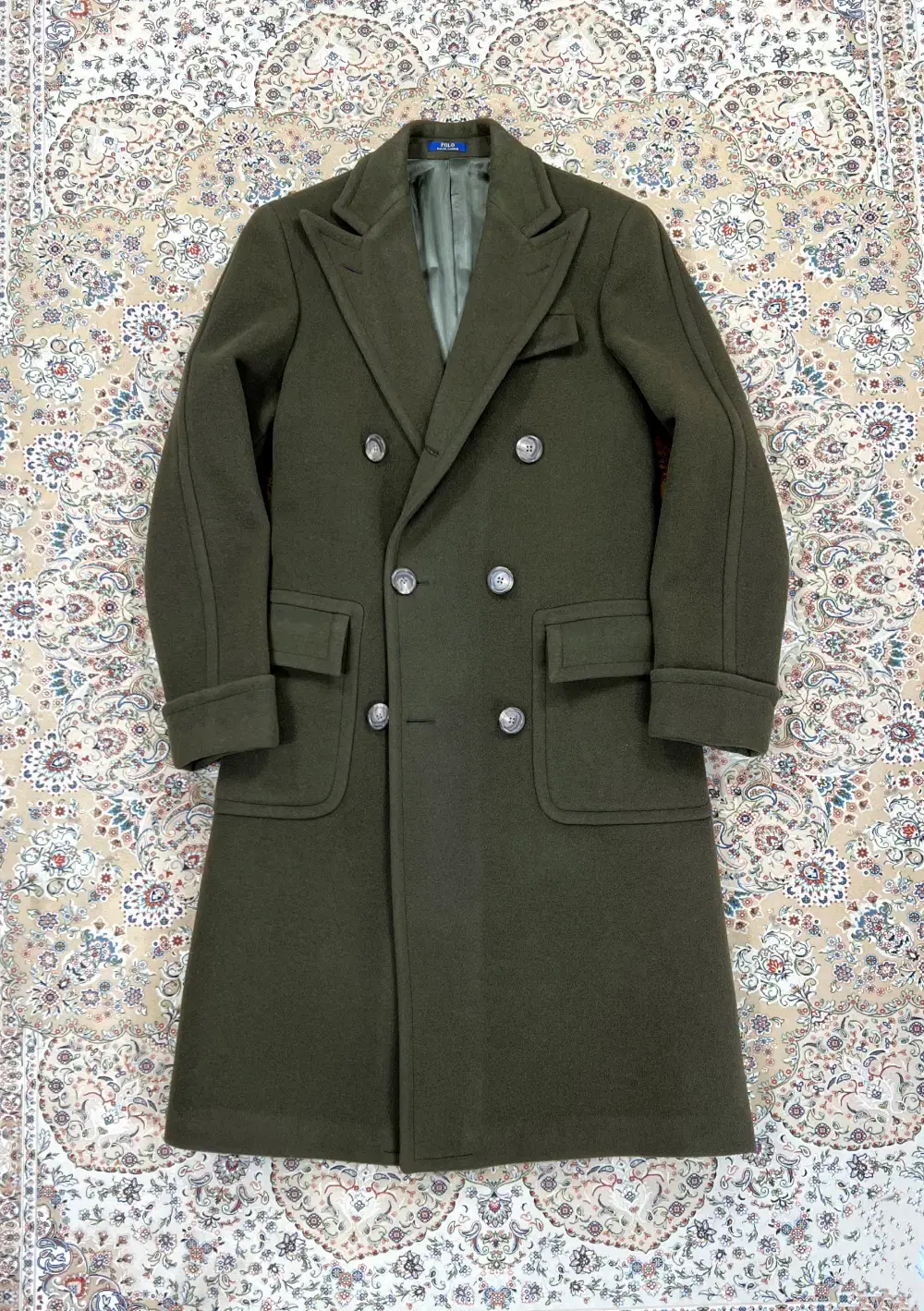 [Grade A, 100 recommended] Polo Ralph Lauren Dark Olive Wool Polo Double-breasted Coat Shared Coat