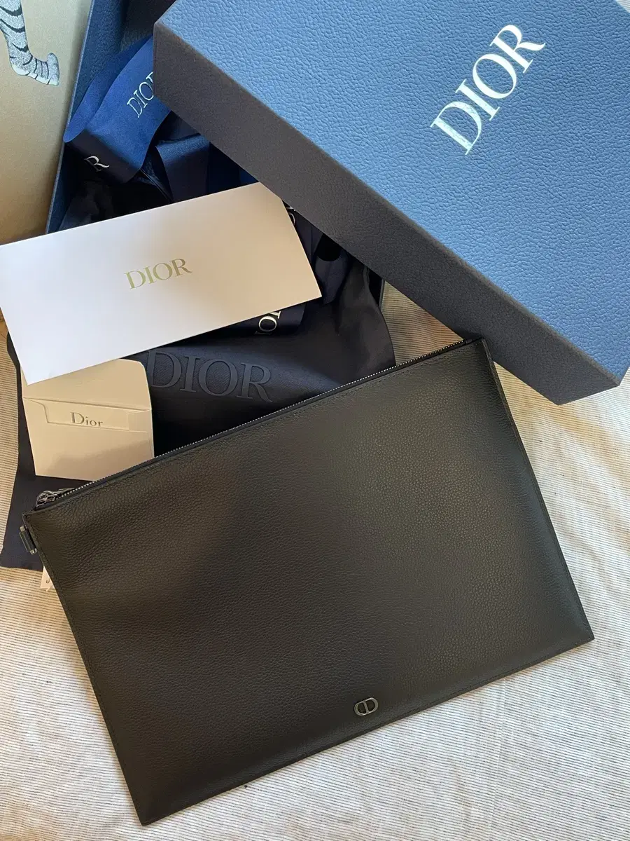 Dior Homme A4 Clutch in Black Grained Calfskin & CD Icon Cignature