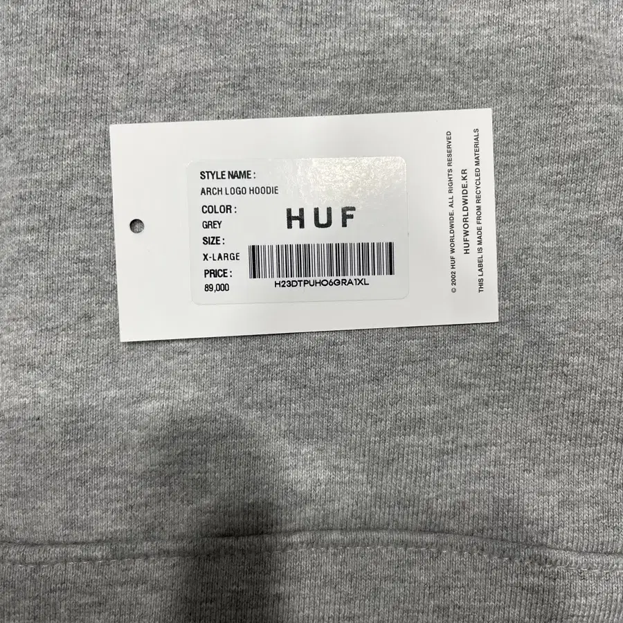 [XL]HUF 허프 아치로고 후드티 그레이