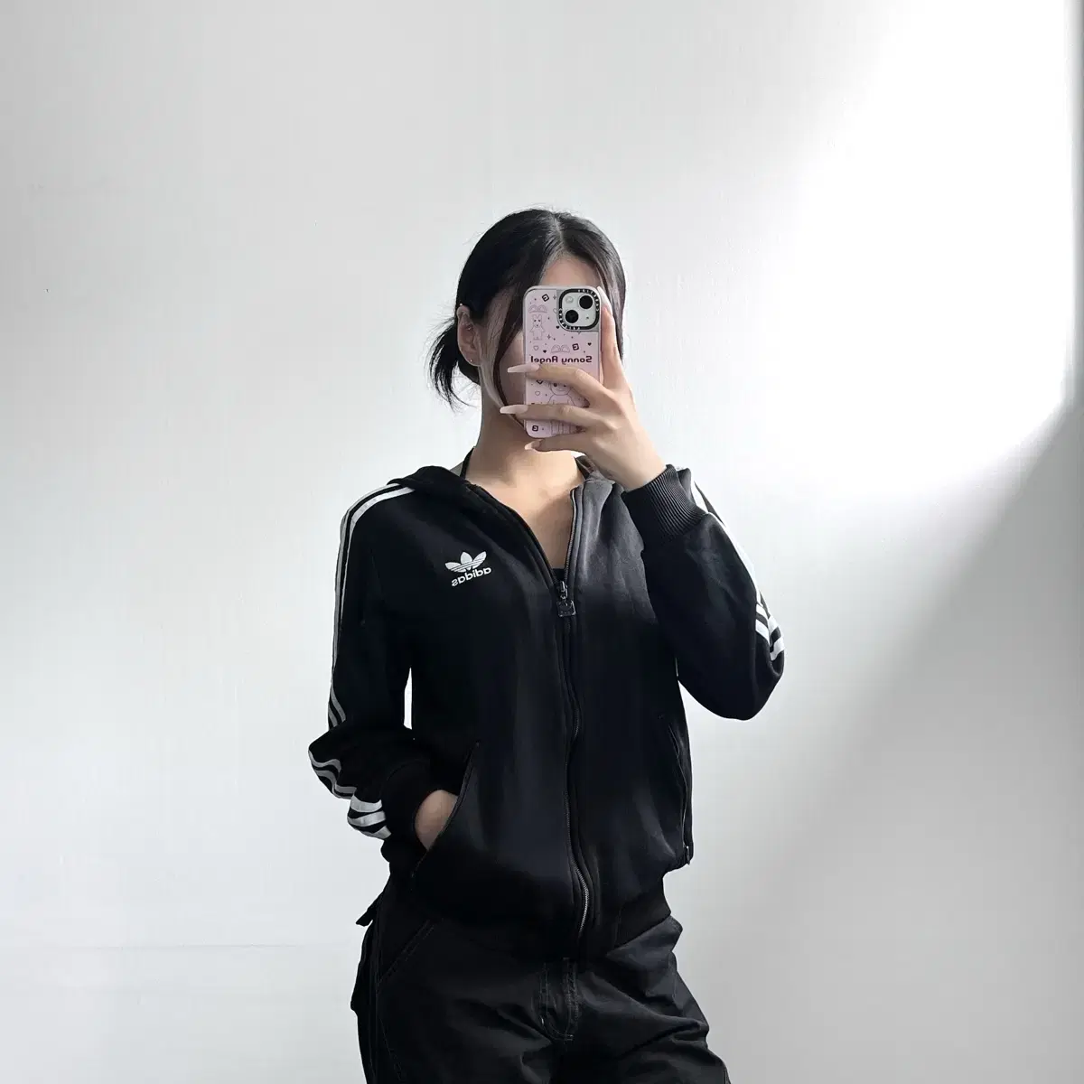 Adidas black hoodie track top