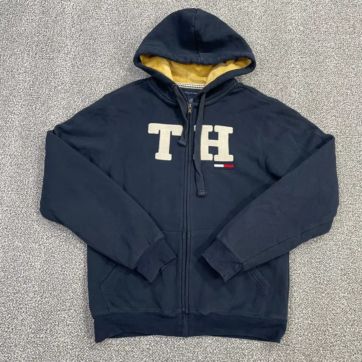 [L] Tommy Hilfiger Men's Big Logo Vintage Embroidered Hooded Zipped Jacket N3888