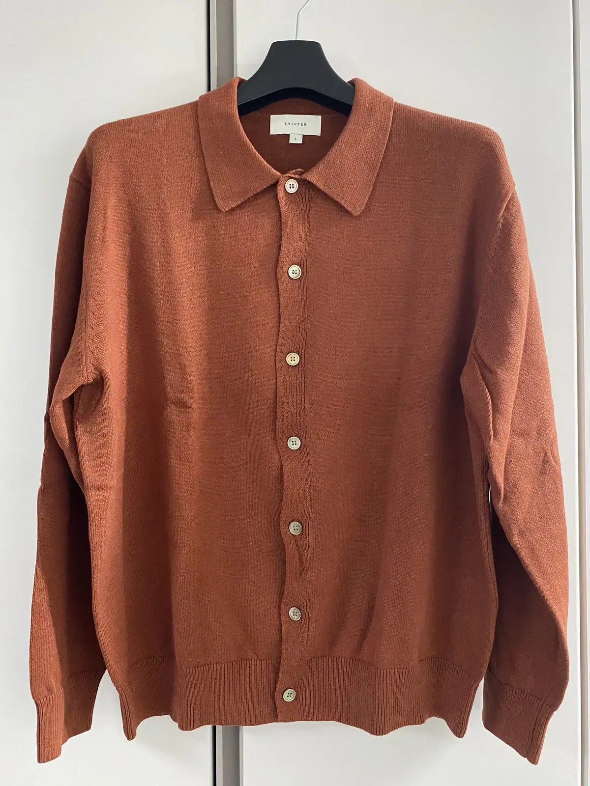 [L] Shutter Plain Cotton and Cashmere Cardigan in Brick