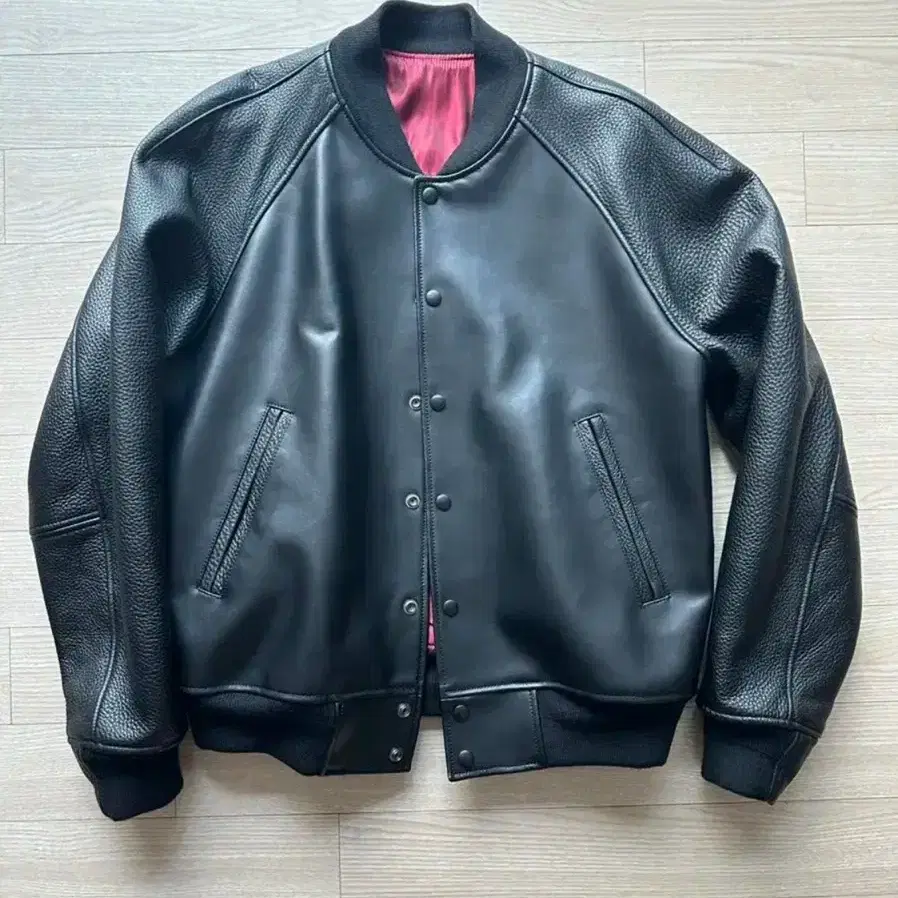 글린파크 Leather Varsity Jacket Black (L)