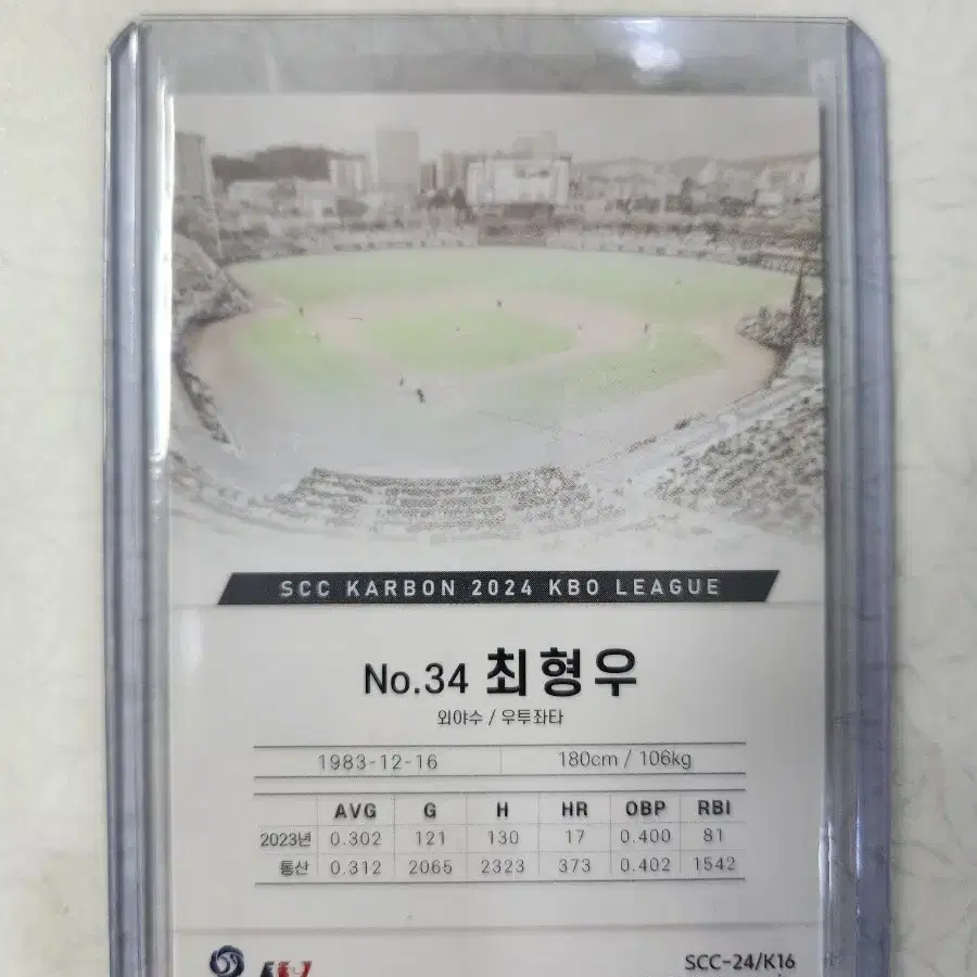 2024 KBO SCC 카본 최형우 베이스 카드 판매 기아타이거즈