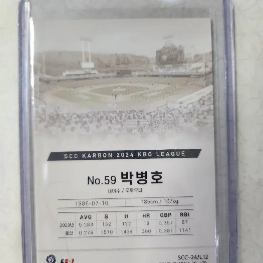 2024 KBO SCC 카본 박병호 베이스 카드 판매 삼성라이온즈