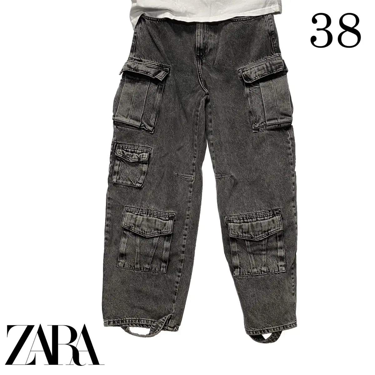 Zara Utility Cargo Pants Black Size 38