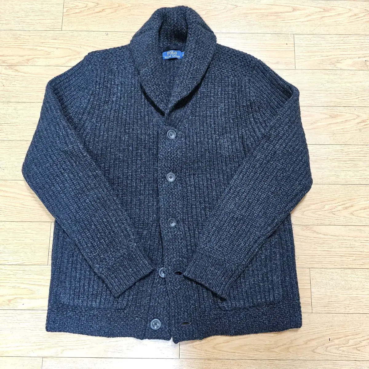 (Store version)Polo / Wool cashmere / Shawl cardigan / Charcoal L(100~105)