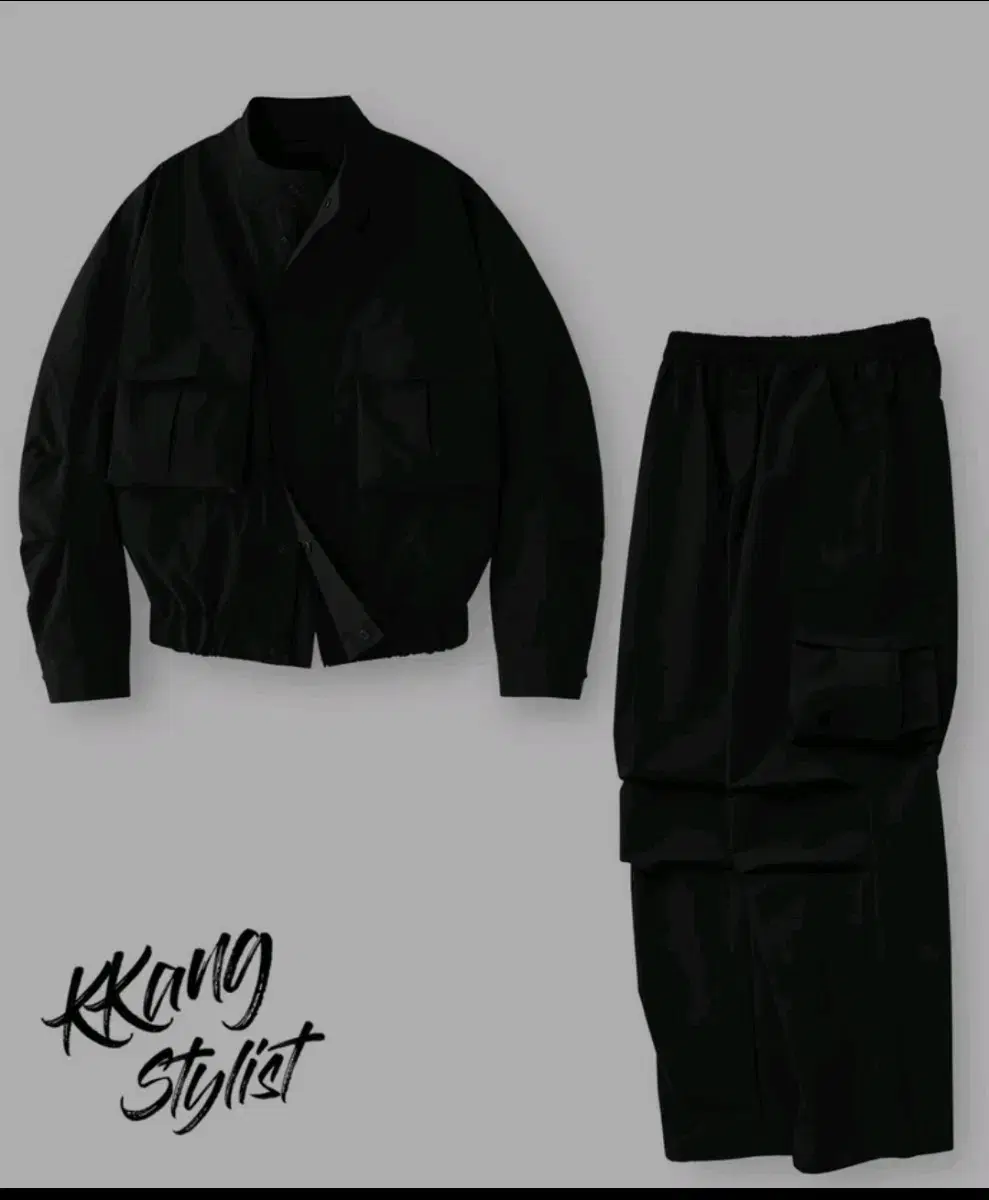 Rafferty Store Windshell Big Pocket Crop Jacket & Parachute Trouser Setup Black L Canstyle