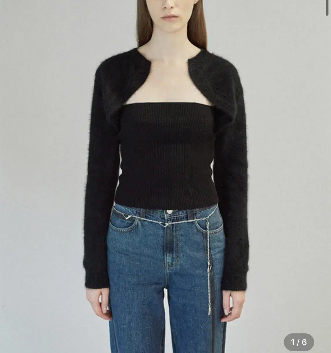 다이애그널 LAYERED TUBE TOP CARDIGAN (black)