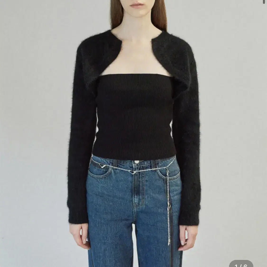 다이애그널 LAYERED TUBE TOP CARDIGAN (black)