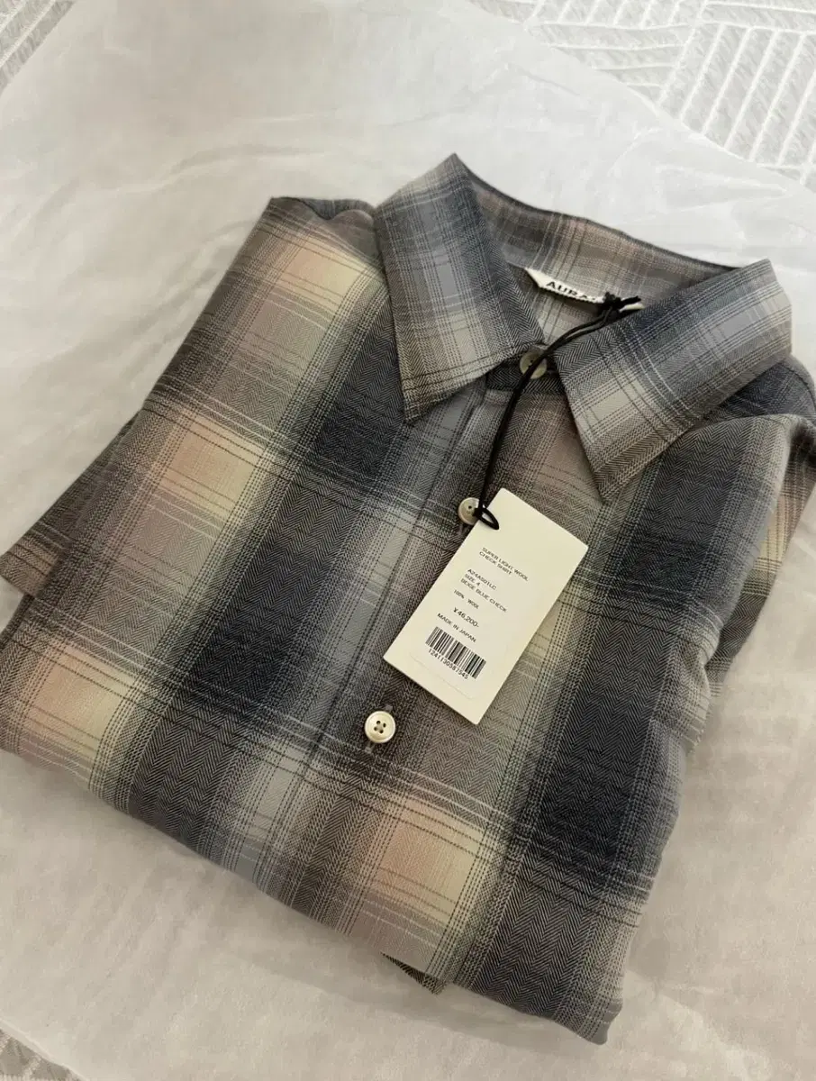 Auralee Orari super light wool checked shirt beige-bloo