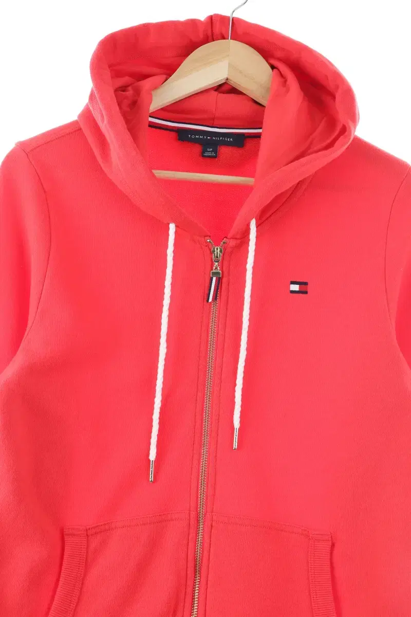 W(S) Tommy Hilfiger Hooded Zip-up Red Cotton Old School Slim Fit-FF54