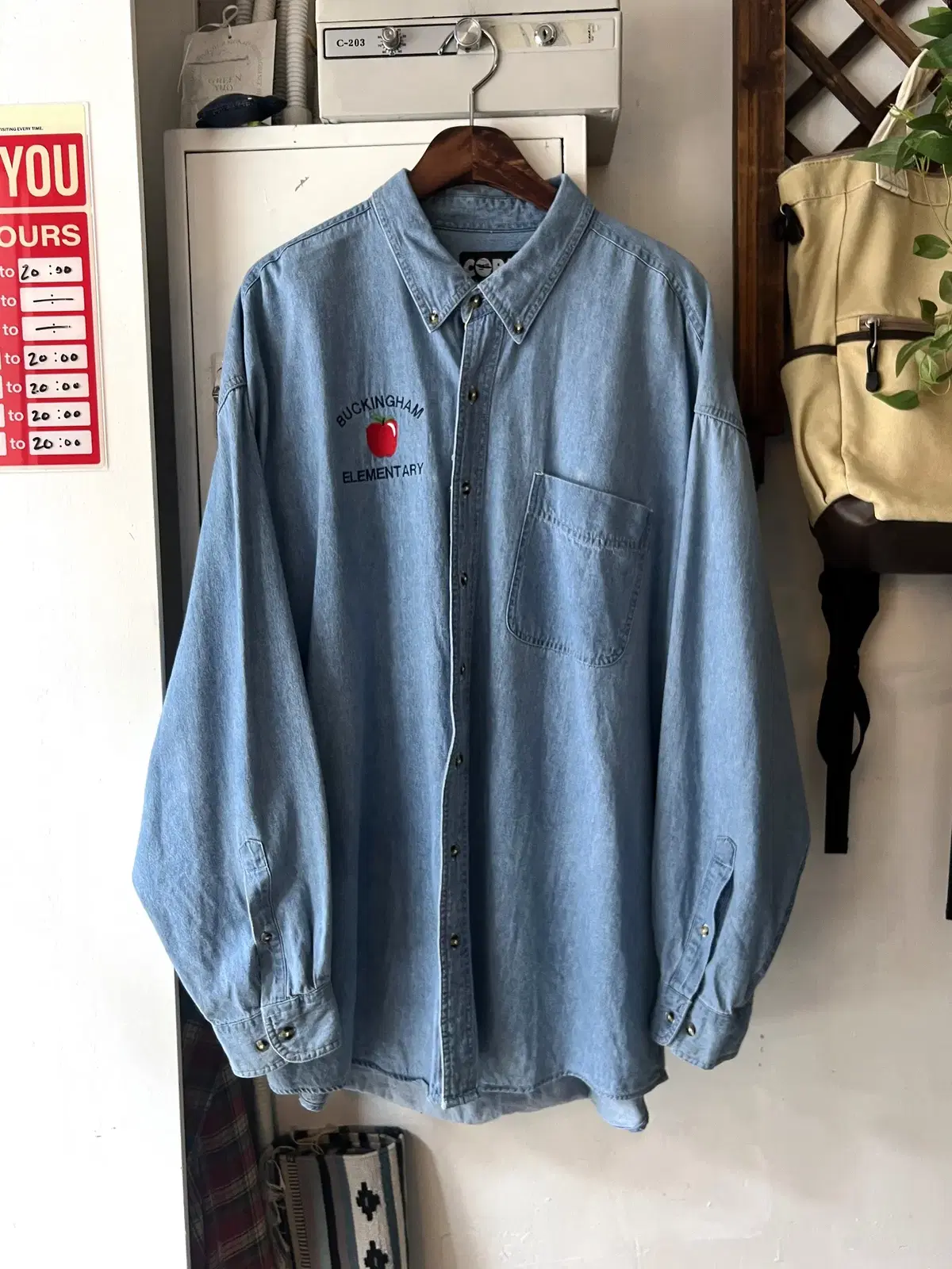 [2XL]USA Vintage Apple Embroidered Denim Shirt