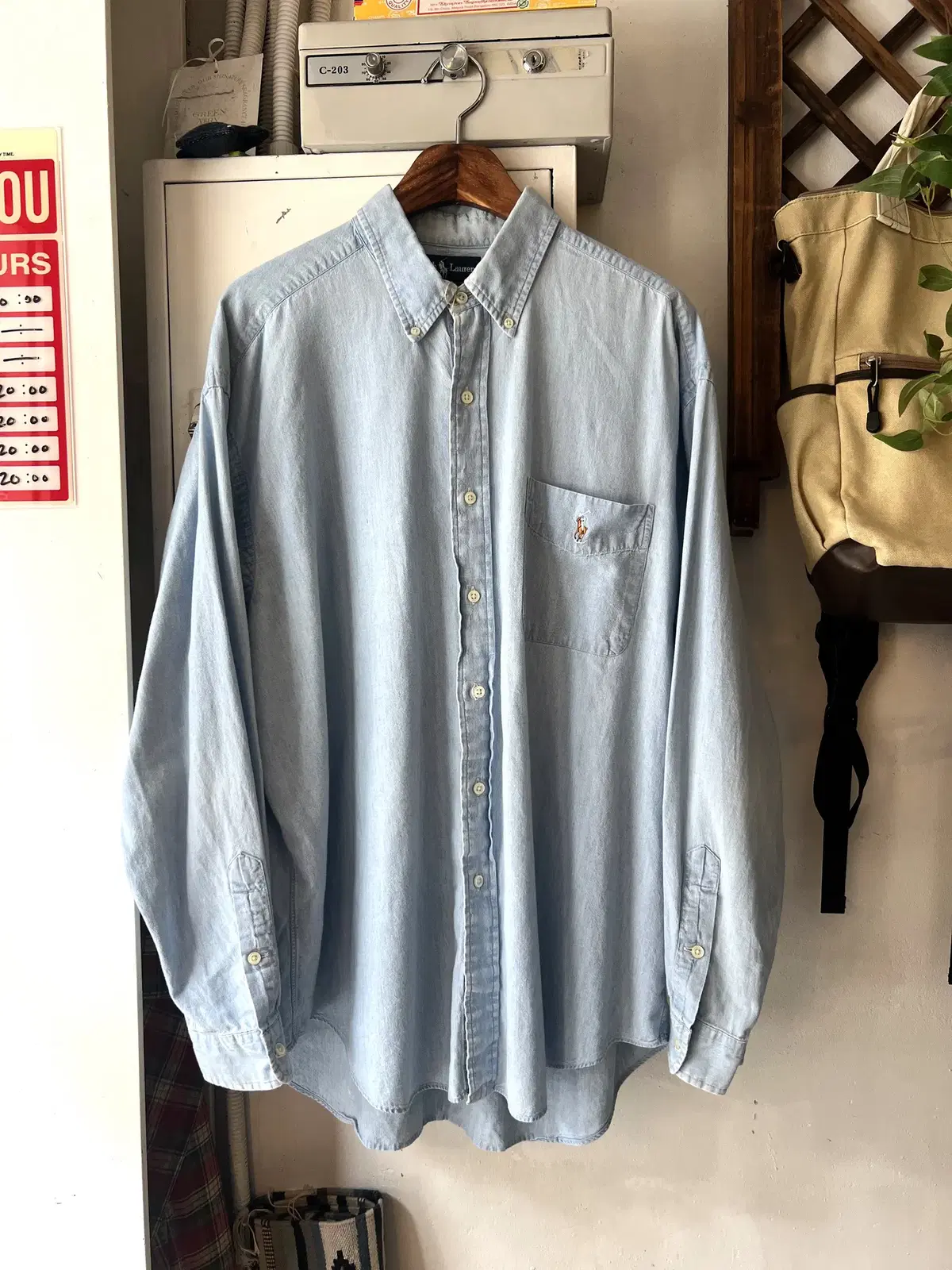 [L]Polo Ralph Lauren BIG SHIRTS Light blue denim shirt