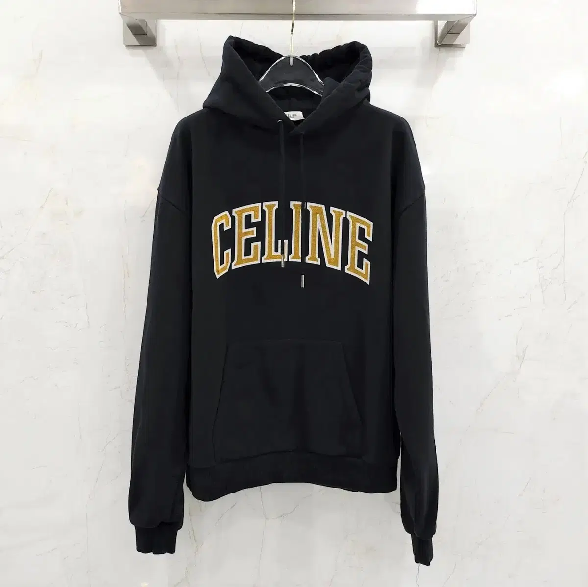 L / Seline College Crack Effect Print Over Hoodie