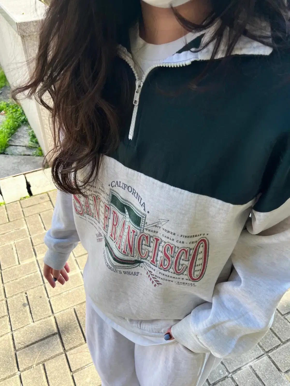 90s Vtg 빈티지 SAN 하프 집업 스웻셔츠 (made in USA)