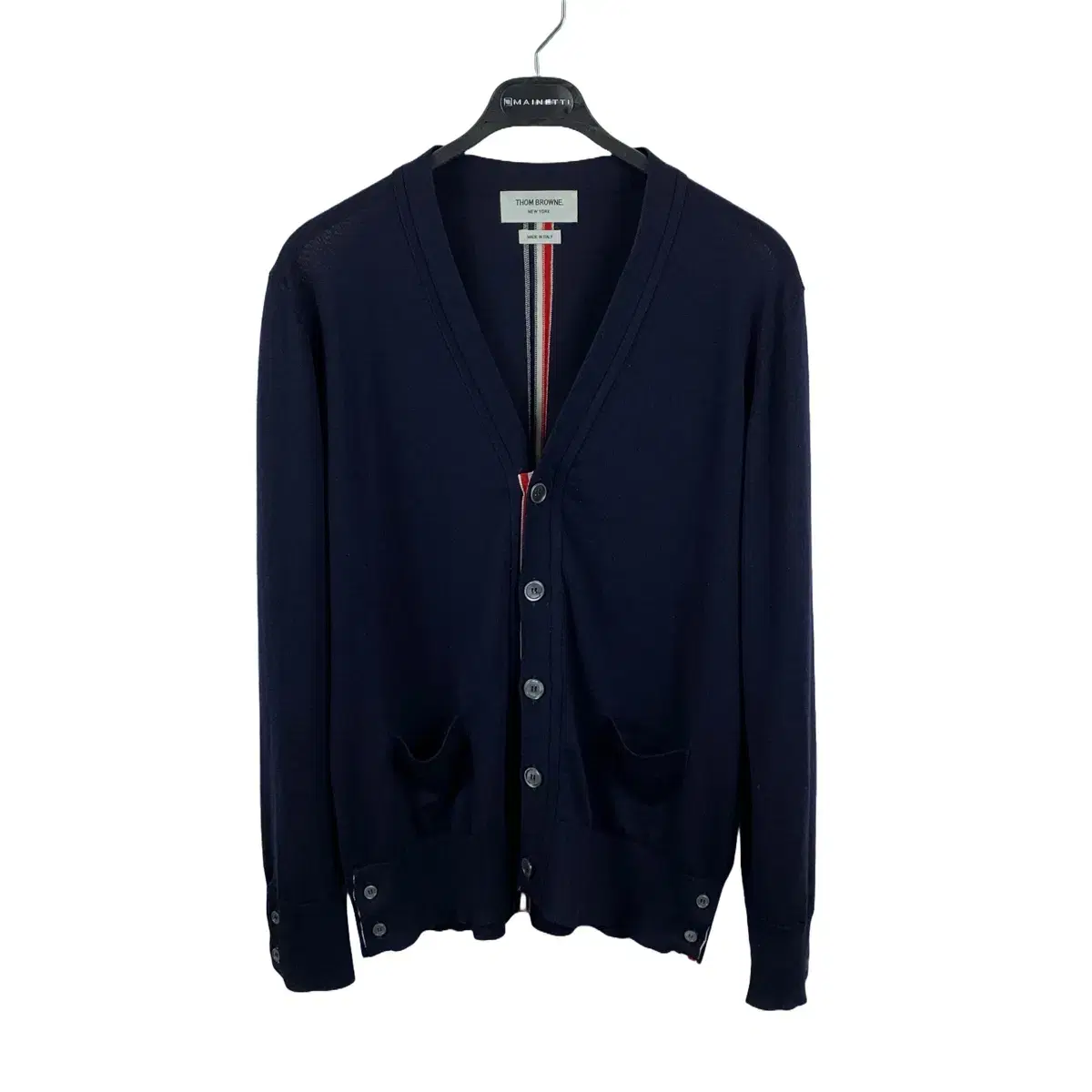 (Genuine) Thom Browne Cardigan RWBBack Three-Seam V-Neck Button Wool Backstripe