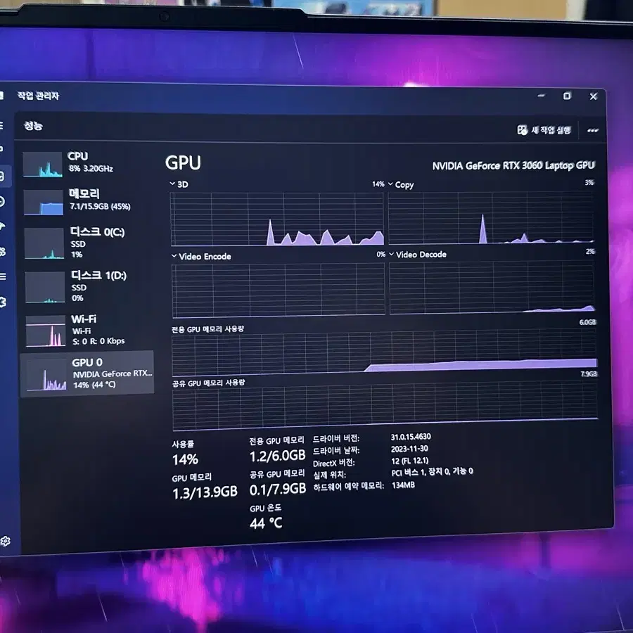 레노버 리전5프로 16ach6h 게이밍 노트북 (RTX3060)