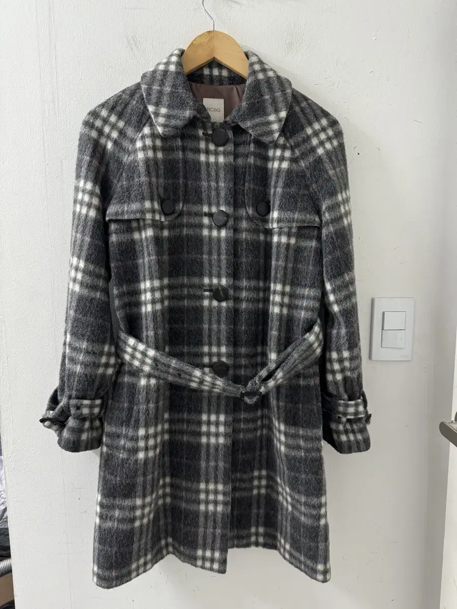 BCBG Women's Wool Alpaca Check Coat Coat