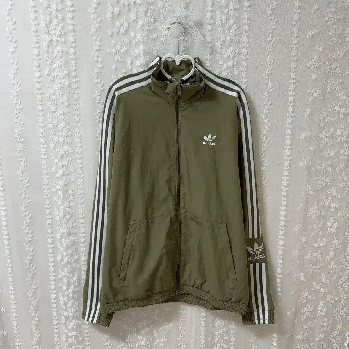 Adidas Lockup Tracktop Olive Khaki Windbreaker 100L Jersey Jacket